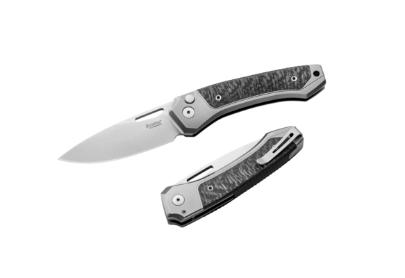 LionSteel Twain CPM MagnaCut Satin, Gray Titanium / Carbon Fiber Handles TW GY CF - KNIFESTOCK