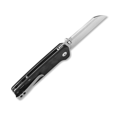 QSP Knife Penguin, Satin D2 Blade, Shredded CF Overlay G10 Handle QS130-T - KNIFESTOCK