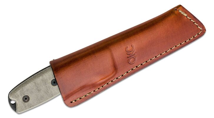 ONTARIO RAT-3 Caper Knife 3&quot; Black Coated Blade, Micarta Handles, Leather Sheath ON8663 - KNIFESTOCK