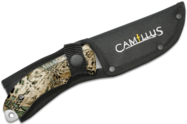 CAMILLUS MASK / 9&quot; OVERALL / 4&quot; DROP POINT BLADE / 420SS / PRYM1 CAMO HANDLE / BALLISTIC NYLON SHEAT - KNIFESTOCK