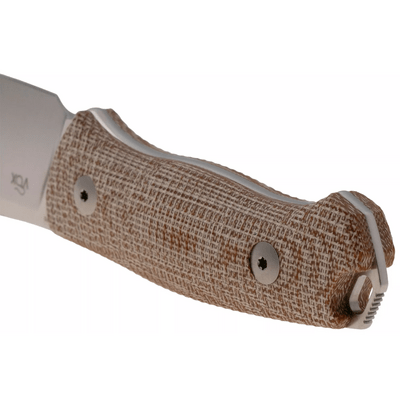 MKM SMALL LOV – M390 SATIN blad, NATURAL CANVAS MICARTA handtag, +FICKA LÄDER SLIDA - KNIFESTOCK