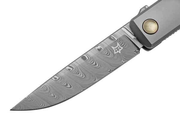 Fox Knives FOX CHNOPS VOUWMES DAMASTEEL DS93X, TITANIUM GESTRAALDE HANDGREEP EN SPACER BRONS KLEUR - KNIFESTOCK