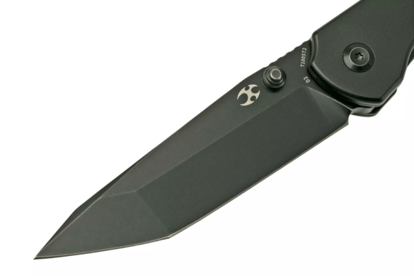 Kansept Warrior Black TiCn Coated and Stonewashed Tanto D2 Blade Black Anodized Aluminum Bolster + B - KNIFESTOCK