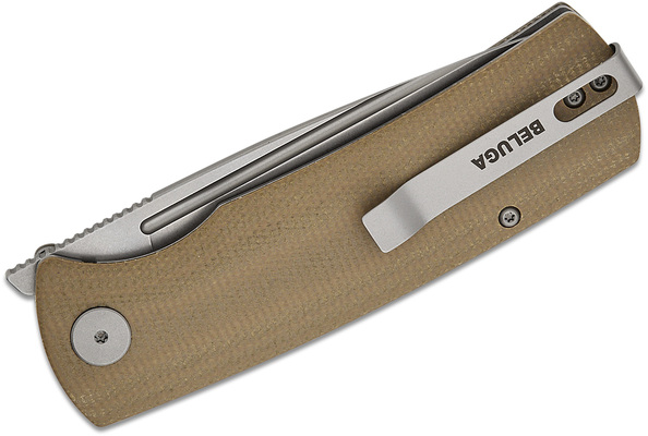 Petrified Fish PFP01 Beluga Stonewash K110 Khaki Micarta PFP01KAMWW - KNIFESTOCK
