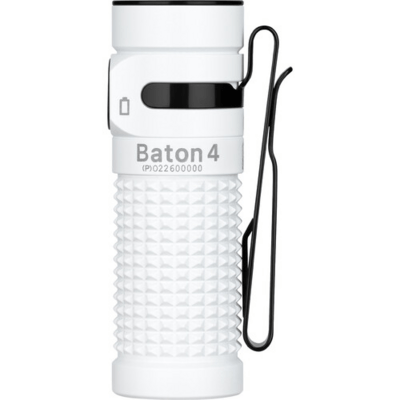 Latarka Olight Baton 4 Premium Edition z bezprzewodowym etui ładującym (biała, 1300 lumenów) - KNIFESTOCK