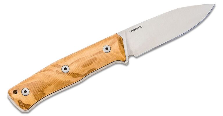 Lionsteel Fixed Blade SLEIPNER satin Olive wood handle, leather sheath B35 UL - KNIFESTOCK