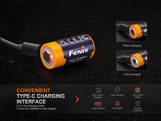 Fenix Akumulátor RCR123A s USB-C 800mAh (Li-Ion)  - KNIFESTOCK