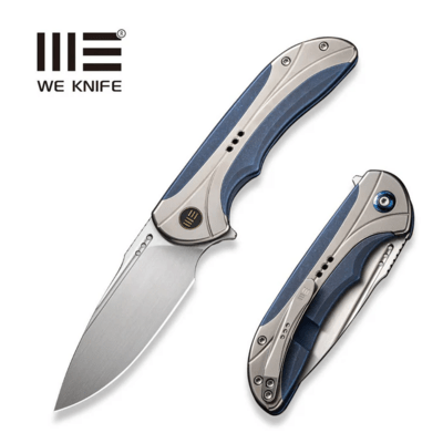 WE Blue Titanium Handle With Polished Bead Blasted Titanium Inlay Hand Rubbed Satin CPM 20CV Blade N - KNIFESTOCK