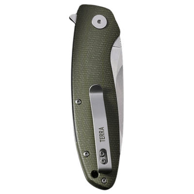 Petrified Fish PFB01 Terra  Satin D2 Green Micarta PFB01GRMS - KNIFESTOCK