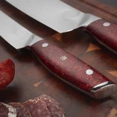  DELLINGER SANTOKU SANDVIK RED NORTHERN SUN Kuchyňský nůž 18,5 cm - KNIFESTOCK