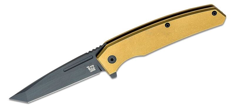 ONTARIO Ti-22 Equinox Folding Knife 3.03&quot; S35VN Black Tanto Blade, Bronze Titanium Handles ON9805 - KNIFESTOCK