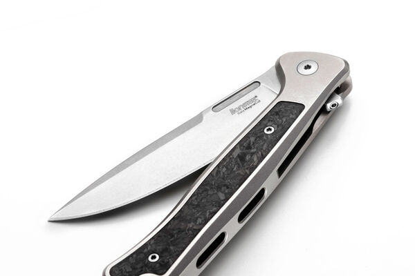 Lionsteel Solid GREY Titanium knife, MagnaCut blade STONE WASHED, Carbon Fiber inlay  SK01 GY - KNIFESTOCK