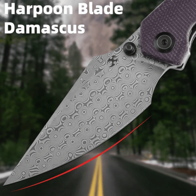 Kansept Fenrir Damascus Blackwash Titanium + Purple Micarta handle K1034Z2 - KNIFESTOCK