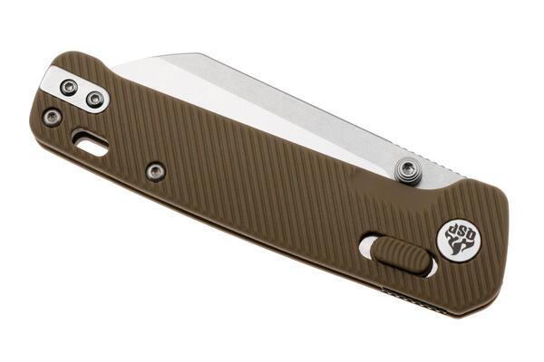 QPS Penguin Glyde 14C28N, finitura a 2 toni stonewash - satinata, Manico: Khaki FRN QS1 - KNIFESTOCK