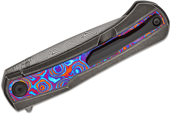 KANSEPT Kratos Damascus Dark Stonewash Titanium with Timascus Inlays Handles K1024A10 - KNIFESTOCK