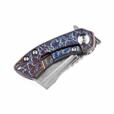  Kansept Mini Korvid Damascus Lightning Strike Anodized Titanium K3030D1 - KNIFESTOCK