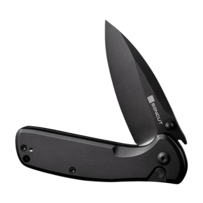 SENCUT Black Aluminum Handle Black 9Cr18MoV Blade Button Lock S22043B-1 - KNIFESTOCK