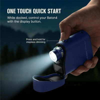 Olight Baton 4 Premium Edition Flashlight with Wireless Charging Case (Regal blue, 1300 Lumens) - KNIFESTOCK