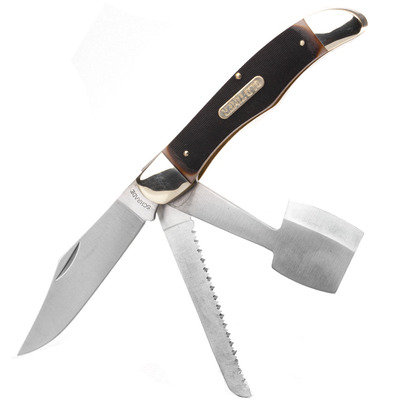 Schrade Old Timer Folder cu lamă Clip Point, topor și pânze de ferăstrău cu teacă din poliester. Oțe - KNIFESTOCK