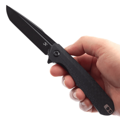 Kansept Qilin 154CM Black Stonewashed Black Carbon Fiber &amp; G10 Handles T1047T1 - KNIFESTOCK