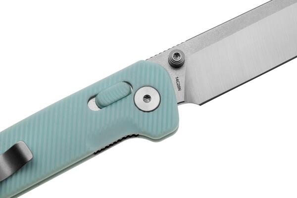 QPS Penguin Glyde 14C28N, finitura a 2 toni stonewash - satinata, Manico: Blu gelato - KNIFESTOCK