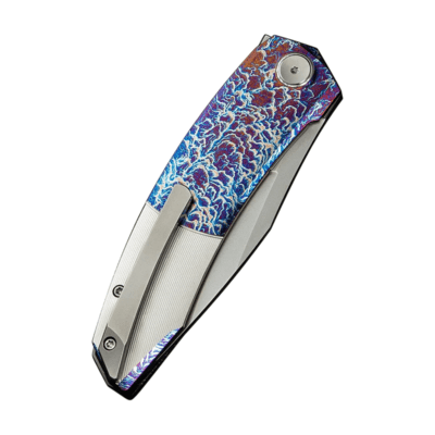 WE Flamed &amp; Satin Titanium HandlePolished Bead Blasted Bohler M390 BladeNested - KNIFESTOCK