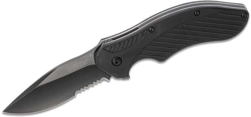 KERSHAW CLASH Assisted Flipper Knife Black Combo Blade, Black GFN Handles K-1605CKTST - KNIFESTOCK