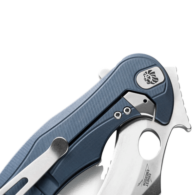LionSteel L.E.One Mid Folding knife STONE WASHED M390 blade, ICE BLU aluminum ha - KNIFESTOCK