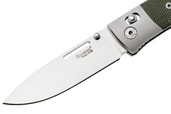 LionSteel NINI Folding knife M390 satin blade, Ti BOLSTER, GREEN Canvas handle NN2 CVG - KNIFESTOCK