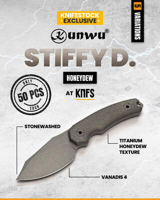 Kunwu STIFFY D. KNFS Limited Edition 50pcs VANADIS 4 Stonewashed + Honeydew Titanium Stonewashed - KNIFESTOCK