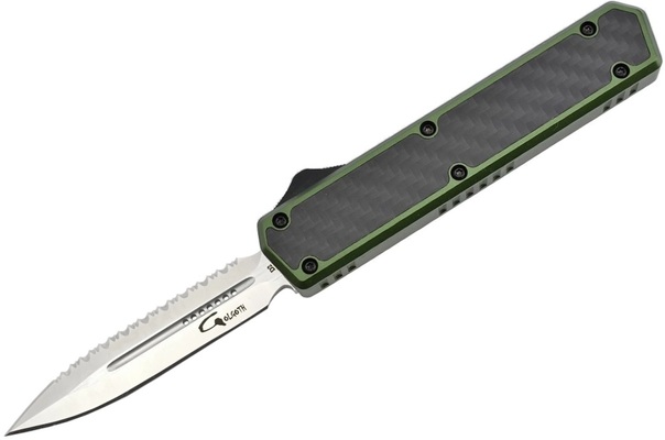 Golgoth G11BS2 Vert. Couteau automatique OTF lame double tranchant avec serrations en acier D2 manch - KNIFESTOCK