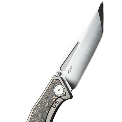 Bestech TOGATTA M390, Satin+flat satin, Titanium +Damascus copper carbon fiber inlay , Light Bronze - KNIFESTOCK