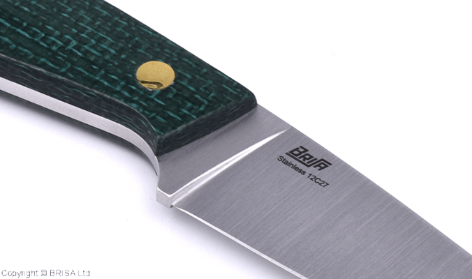 Brisa Bobtail 80-Green micarta 12C27 Flat Sheath Bobtail 80 Leather BRS-034-9958-1550 - KNIFESTOCK