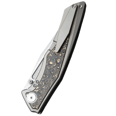 Bestech TOGATTA M390, Satin+flat satin, Titanium +Damascus copper carbon fiber inlay , Light Bronze - KNIFESTOCK