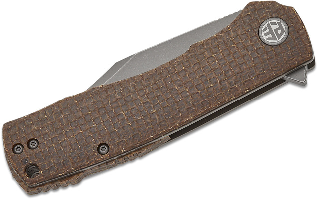 Petrified Fish PFP03 Victor Gray Stonewash K110 Brown Micarta PFP03BRMGAW - KNIFESTOCK
