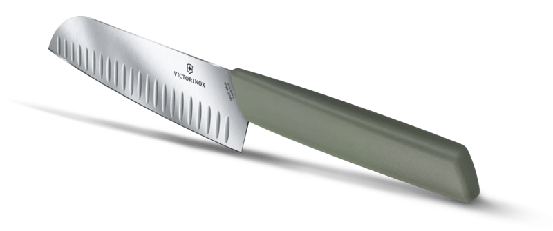 VICTORINOX Santoku knife, fluted edge, 17 cm, olive-green 6.9056.17K6B - KNIFESTOCK