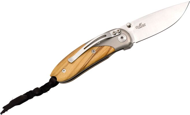 Lionsteel MINI Olive wood handle and titanium Bolster, D2 blade, with clip 8200 UL - KNIFESTOCK