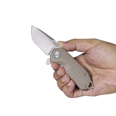 KUBEY Campe Nest Liner Lock EDC Flipper Knife Striped Khaki G10 Handle KU203G - KNIFESTOCK