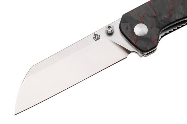 QPS Penguin V2 D2, 2-Ton-Finish Stonewash - Satin, Griff: Roter zerkleinerter CF über - KNIFESTOCK