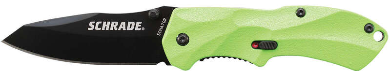 Schrade M.A.G.I.C. Asistat, Lamă Neagră, Mâner Verde, Oțel AUS-8 - KNIFESTOCK