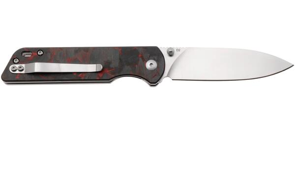 QPS Parrot V2 D2, satiniert, Griff: Roter zerkleinerter CF-Overlay G10 QS102-I - KNIFESTOCK