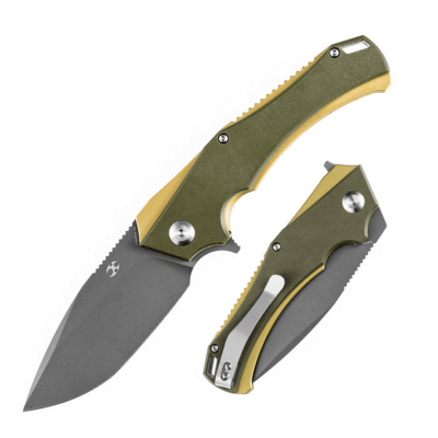 Kansept Mini Hellx Gray TiCn Coated D2 Olive Green G10 T2008A2 - KNIFESTOCK