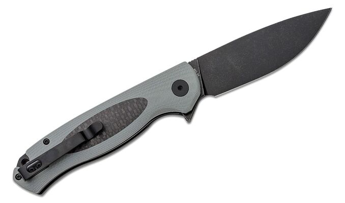 Petrified Fish PFB03 Stamp Black Stonewashed D2 Carbon Fiber With Gray G10 PFB03GADW - KNIFESTOCK
