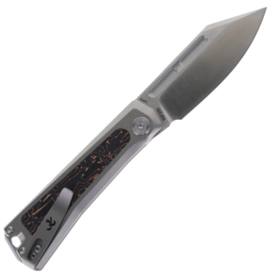 Kunwu nôž GEEZER BEAD BLAST GRAY TITANIUM/COPPER FIBER HANDLE ELMAX SATIN FINISH J708T-1   - KNIFESTOCK