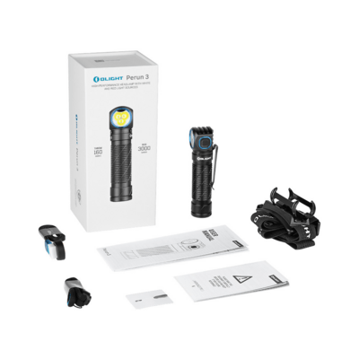 Olight Perun 3 Rechargeable LED Flashlight (Black) with Headlamp Headband - KNIFESTOCK