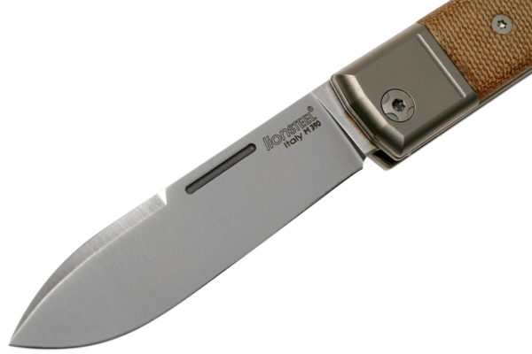 Lionsteel M390 Clip blade, Natural Canvas Handle, Titanium Bolster &amp; liners DROP BM2 CVN - KNIFESTOCK