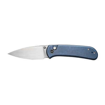 We Knife QubitBlue Titanium HandleHand Rubbed Satin CPM 20CV BladeButton Lock - KNIFESTOCK