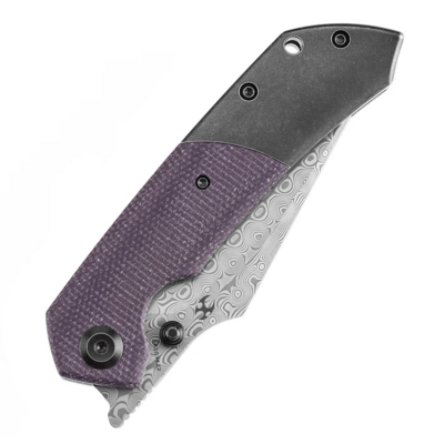 Kansept Fenrir Damascus Blackwash Titanium + Purple Micarta handle K1034Z2 - KNIFESTOCK