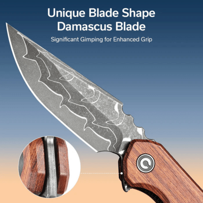 Civivi Bluetick Guibourtia Wood HandleDamascus BladeNested Liner Lock C23050-DS1 - KNIFESTOCK