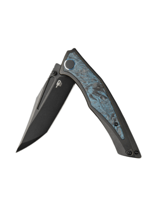 BESTECH TOGATTA M390, Black Stonewashed, Titanium +Black &amp; Blue Carbon Fiber Inlay, Black BT2102H - KNIFESTOCK